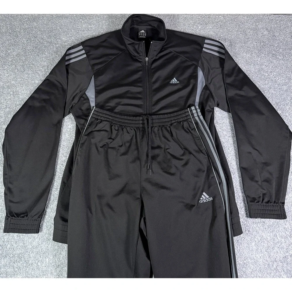 Adidas Y2K Tracksuit Set Black Gray Mens 2 Piece Large Jacket Medium Baggy Pants